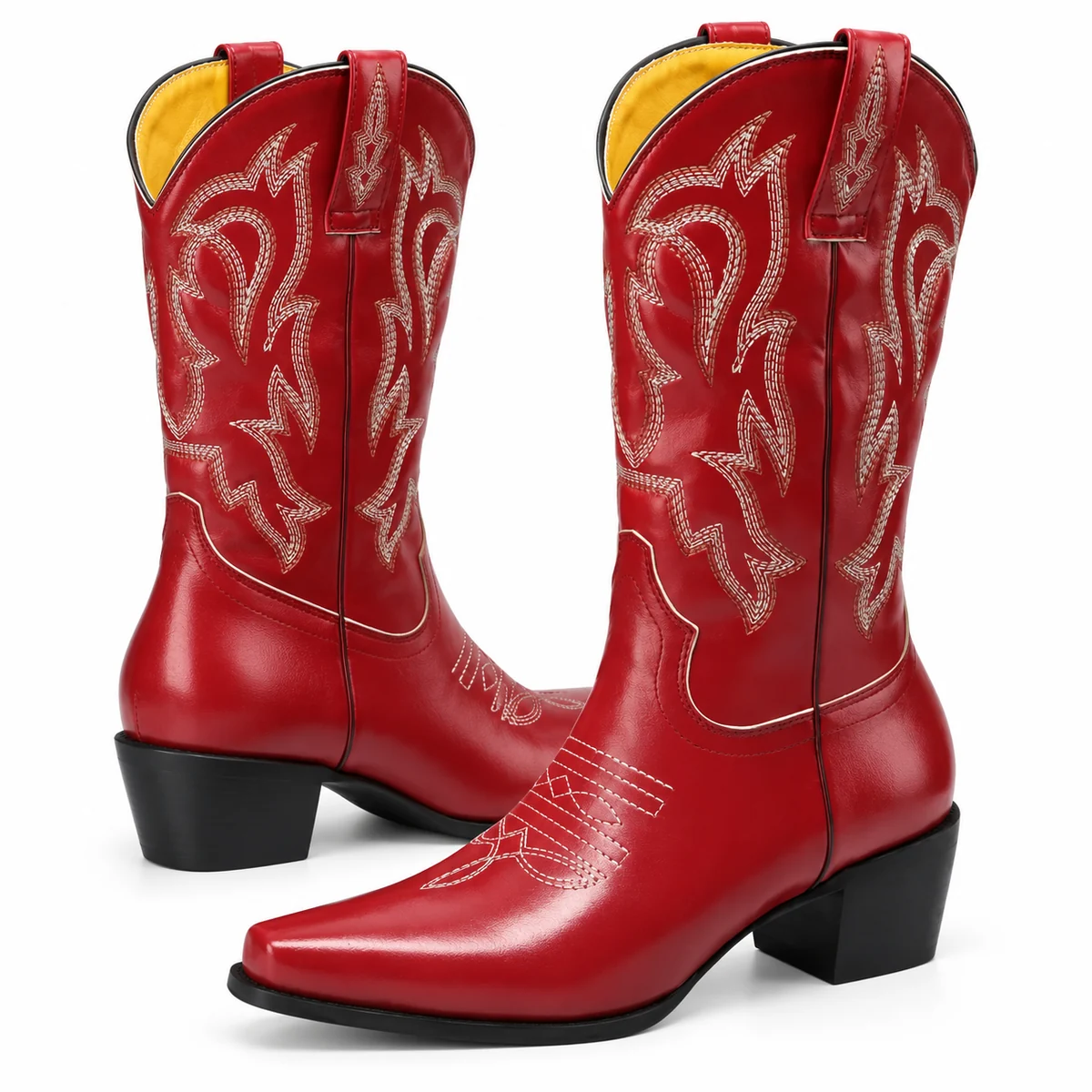 Chaussures cowboy femme rouges à motifs colorés en cuir