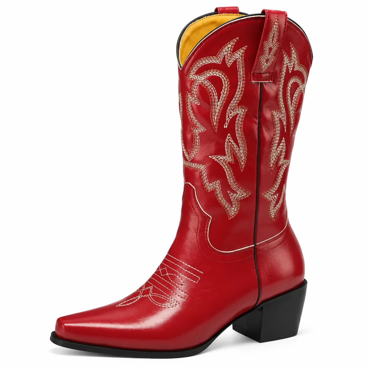 Bottes de cowboy femme rouges à motifs clairs élégantes