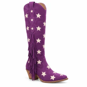 Bottes cowboy femme violettes avec étoiles et franges pour style western