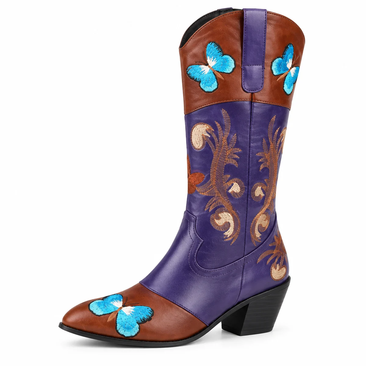 Bottes western violettes à motifs papillons pour femmes mode et tendance