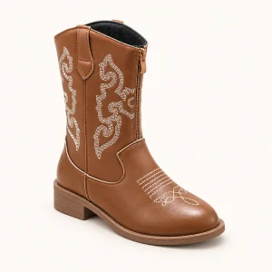 bottes cowboy fille chocolat mi mollet 44527 11b vue principale