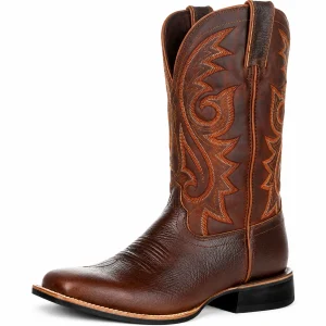 Bottes cowboy homme bordeaux avec broderies orangées élégantes