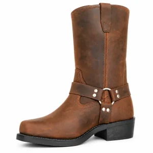 Bottes cowboy homme camel mi-mollet à zip, vue de trois quarts sur fond blanc
