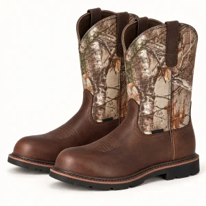 Bottes cowboy homme marron avec tige imprimée beige élégantes