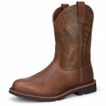 Bottes cowboy homme marron brodées à talon épais, vue de trois quarts sur fond blanc