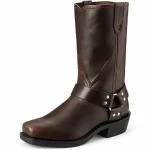Bottes cowboy homme marron foncé à harnais, vue de trois quarts sur fond blanc
