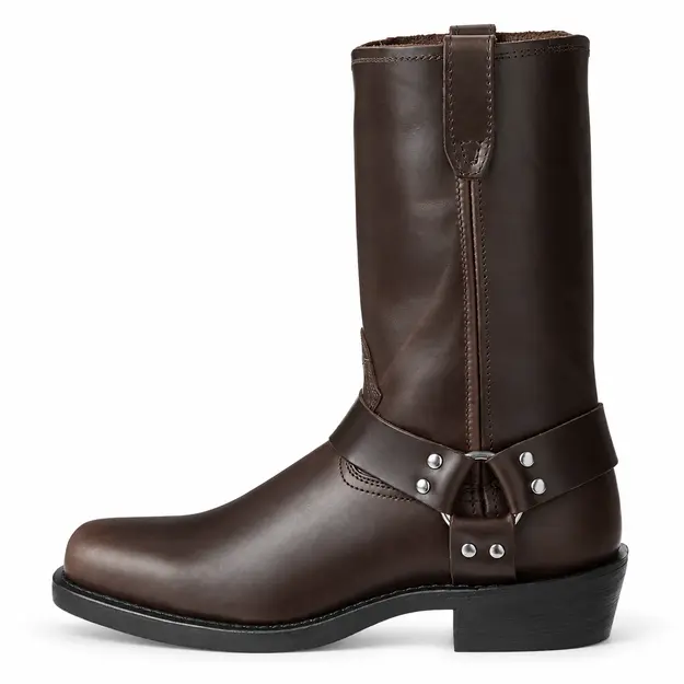 Bottes cowboy homme marron foncé mi-mollet à zip, vue de profil sur fond blanc