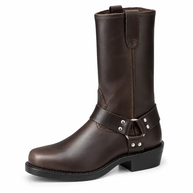 Bottes cowboy homme marron foncé mi-mollet à zip, vue de trois quarts sur fond blanc
