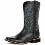 Bottes cowboy homme noires avec broderies bleu-gris détaillées