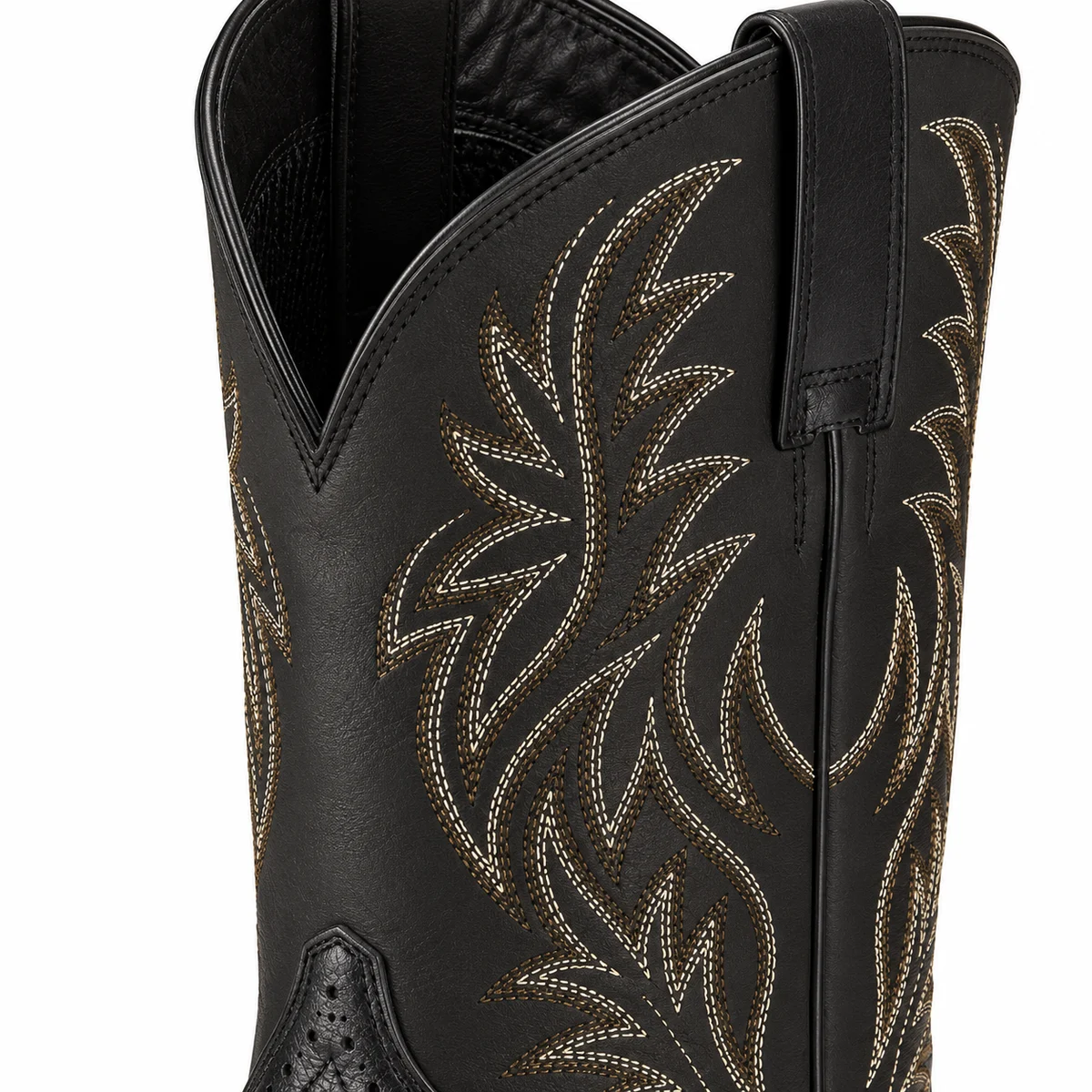 Chaussures cowboy homme en cuir noir avec broderies blanches ou claires