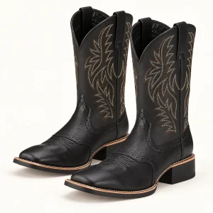 Bottes cowboy noires pour homme avec broderies claires élégantes