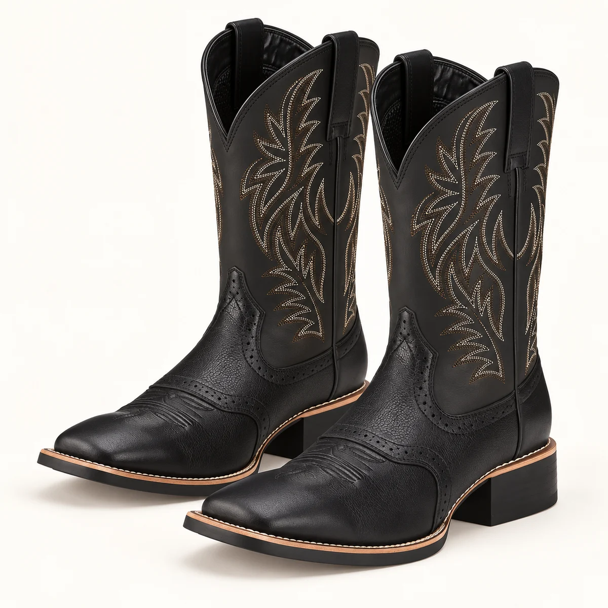 Bottes cowboy noires pour homme avec broderies claires élégantes