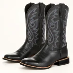 Bottes cowboy homme noires avec broderies grises élégantes