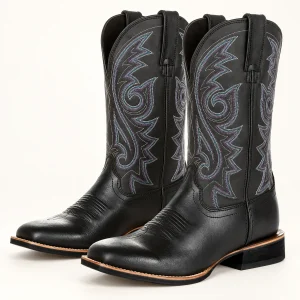 Bottes cowboy homme noires avec broderies grises élégantes
