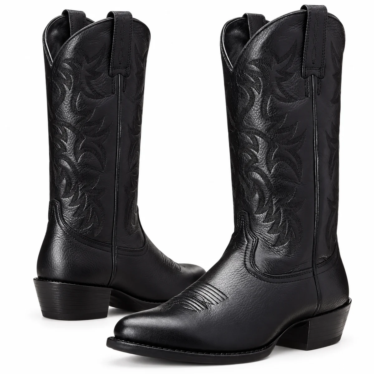 Façade de bottes cowboy pour homme noires avec broderies latérales