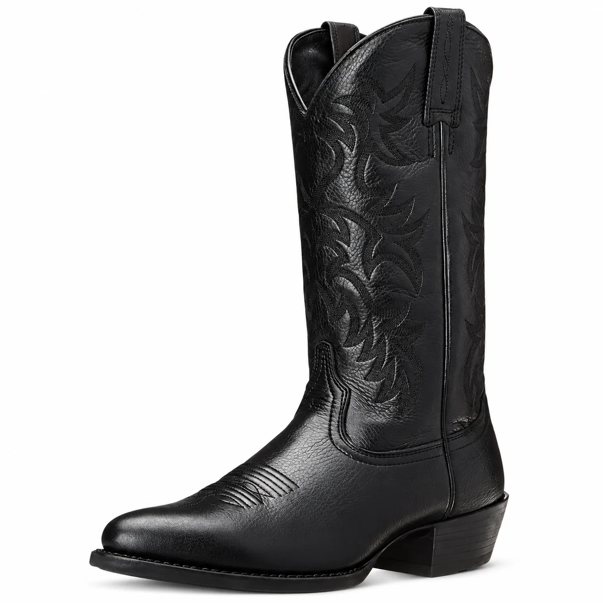Détails des broderies latérales sur bottes cowboy homme noires