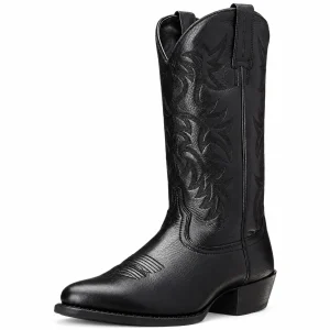 Bottes cowboy homme noires avec broderies latérales en cuir