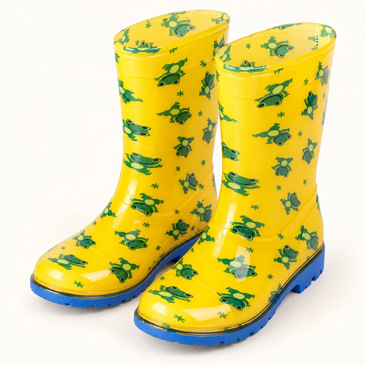 Paire de bottes de pluie jaunes à grenouilles vertes