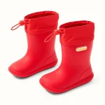 Paire de bottes de pluie rouges à cordon au col
