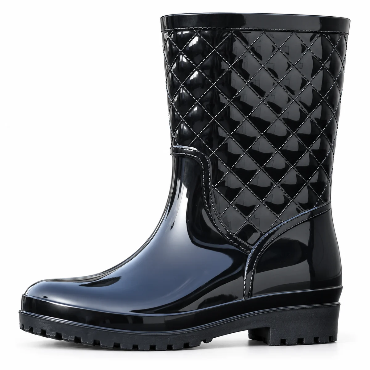 Bottes de pluie élégantes pour femme à tige rembourrée noire