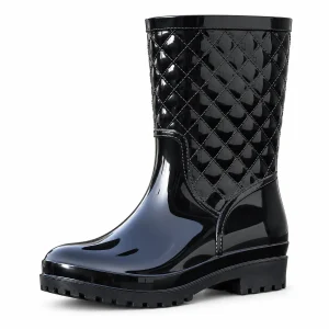 Bottes de pluie noires à tige matelassée pour femme