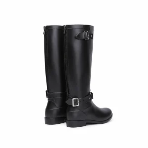 Bottes de pluie noires zippées à bride de cheville présentées sur fond blanc.