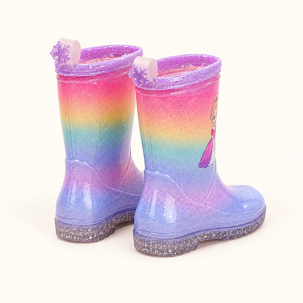 Autre vue de bottes de pluie pailletées à dégradé arc-en-ciel