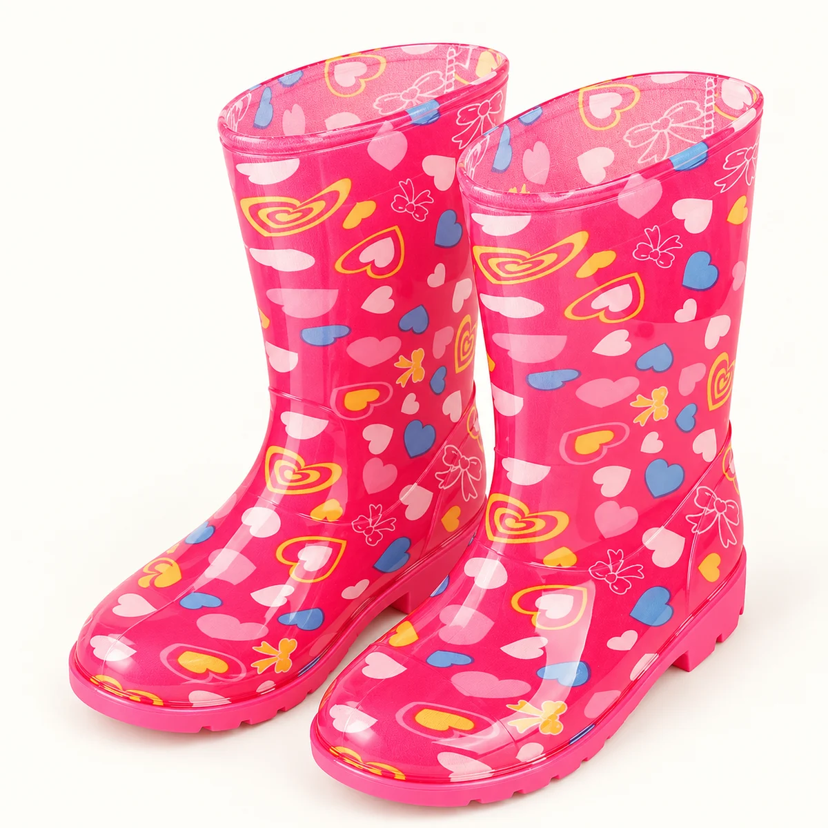 Paire de bottes de pluie roses à cœurs multicolores