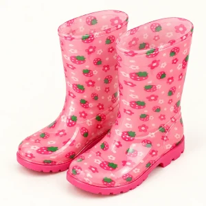 Paire de bottes de pluie roses à fraises et fleurs