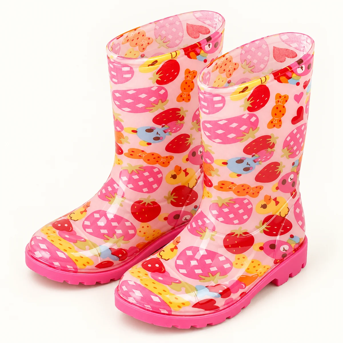 Paire de bottes de pluie roses à ours et fraises
