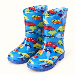 Paire de bottes de pluie bleues à véhicules colorés