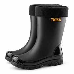 Bottes de pluie noires à col textile présentées sur fond blanc.