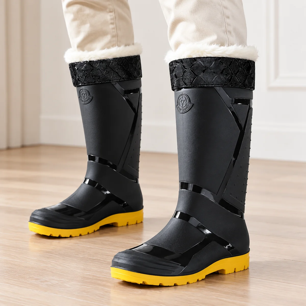 bottes de pluie homme noires et jaunes 44446 12a porte