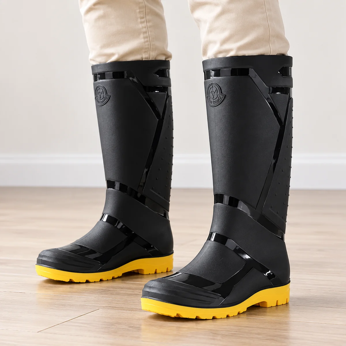 bottes de pluie homme noires et jaunes 44452 12a porte