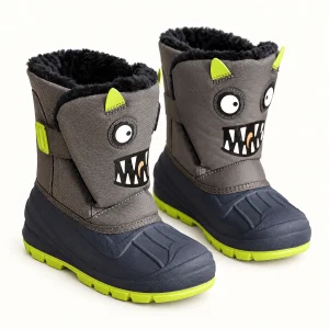 Bottes enfant fourrées à motif monstre avec scratch pour hiver
