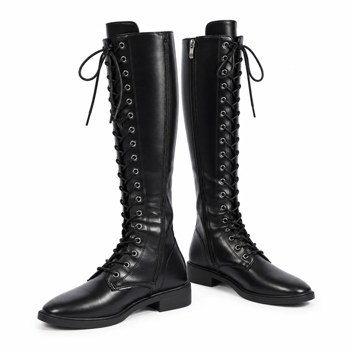 Bottes à lacets croisés pour femme avec talon carré confortable