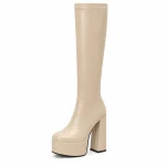 Bottes femme abricot à plateforme avec zip élégantes pour la mode féminine