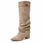 Bottes femme abricot en suédine avec boucle élégante