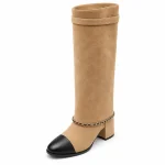 Bottes femme en suédine abricot avec chaîne tendance