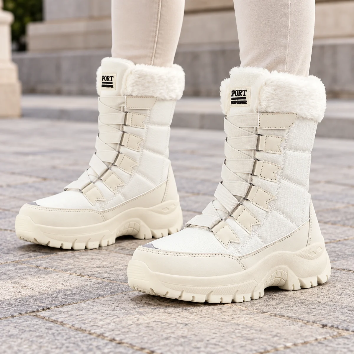 bottes femme beiges fourrees a lacets 44609 10b porte