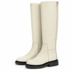 Bottes femme beiges hautes à talon bas élégantes pour hiver