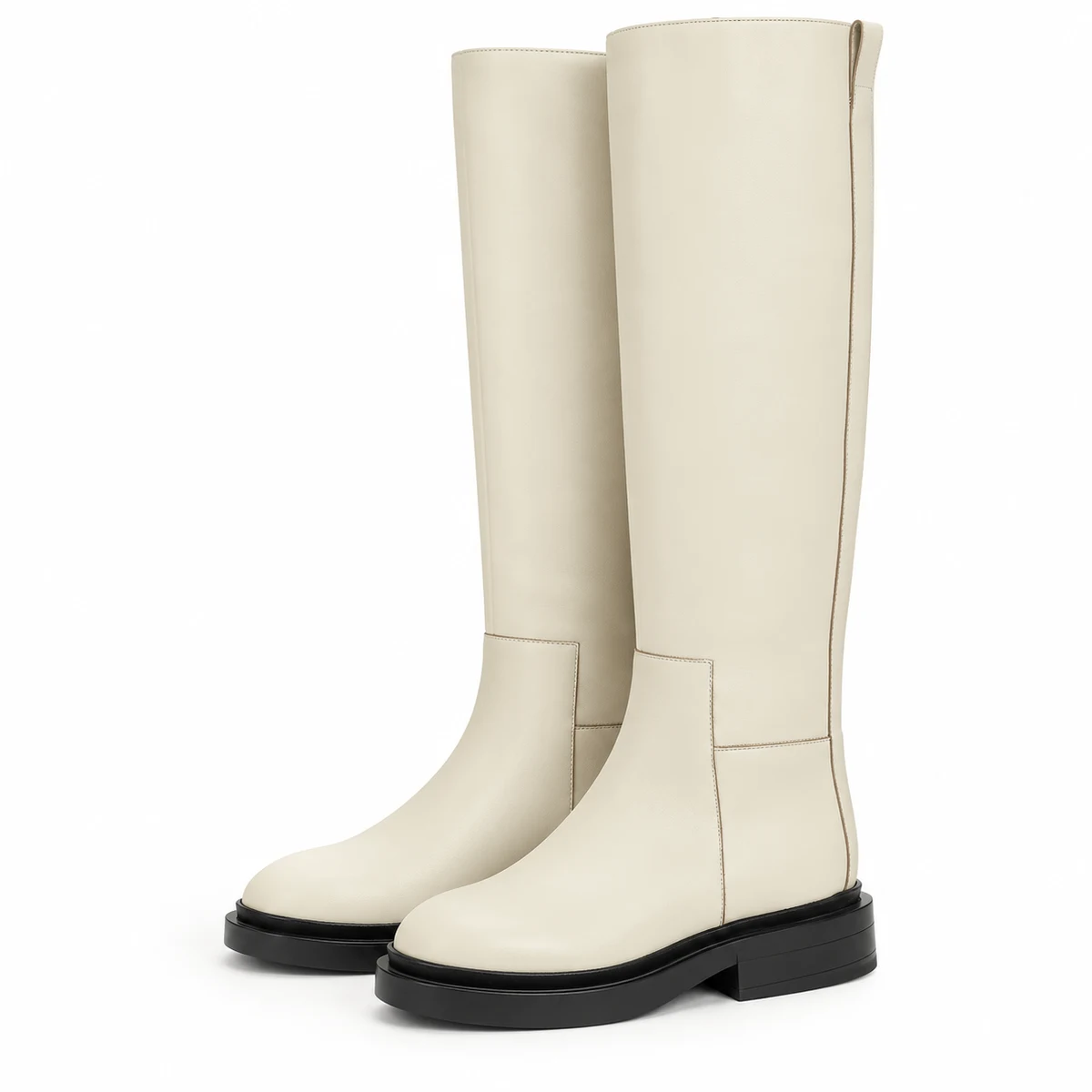 Bottes femme beiges hautes à talon bas élégantes pour hiver