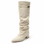 Bottes femme blanches en suédine avec boucle élégante pour style tendance