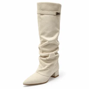 Bottes femme blanches en suédine avec boucle élégante pour style tendance