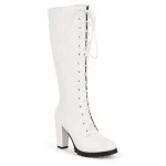 Bottes femme blanches hautes à lacets style punk, vue de trois quarts sur fond blanc