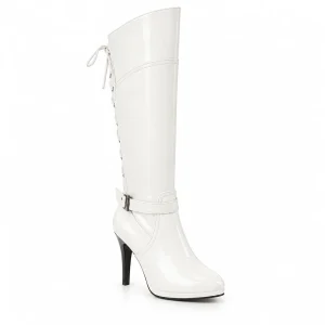 bottes femme blanches vernies a talon fin lot18a vue principale