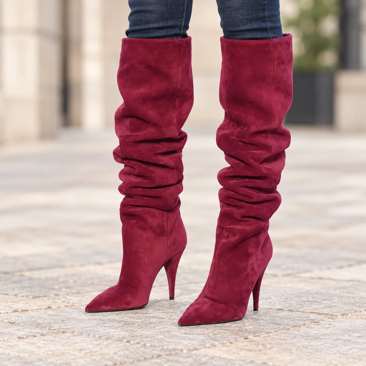bottes femme bordeaux plissees a talon aiguille lot18a porte