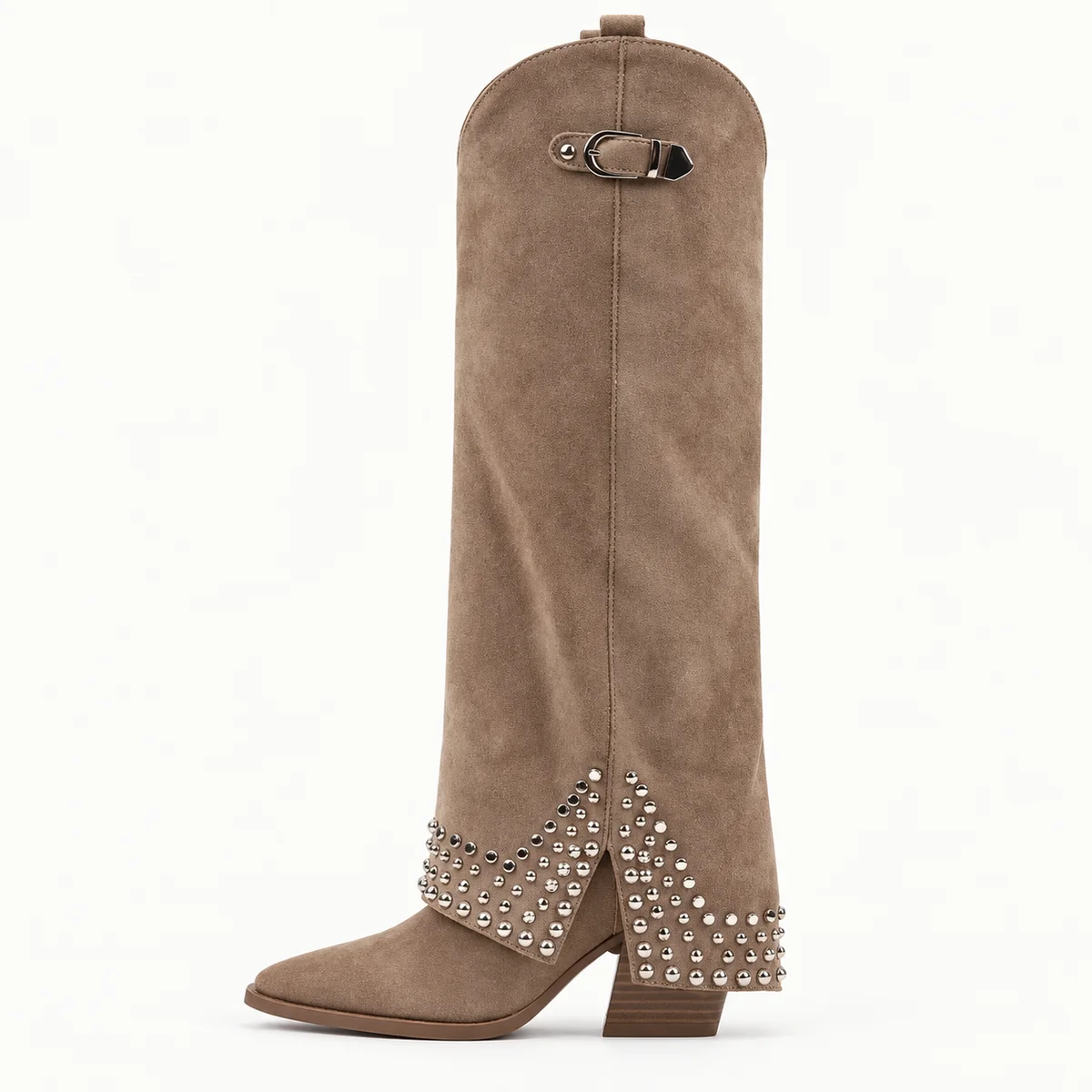 bottes femme camel a rivets et boucles 44597 10a vue laterale