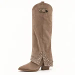 bottes femme camel a rivets et boucles 44597 10a vue principale