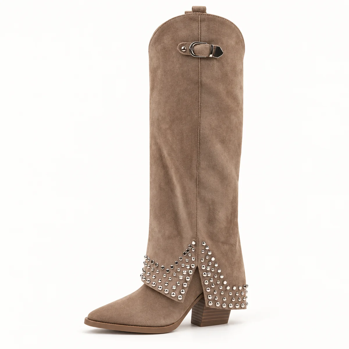 bottes femme camel a rivets et boucles 44597 10a vue principale